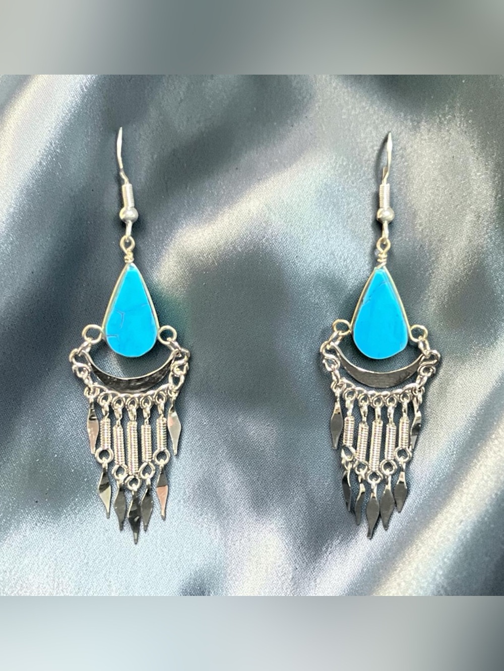 Alpaca Silver Teardrop Fringe Dangle Earrings